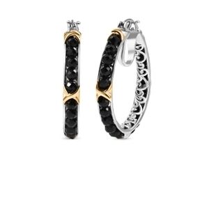 Thai Black Spinel Beaded Earrings With 18k YG Plating & Platinum Bond Hoops